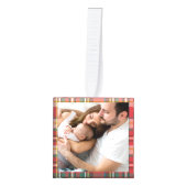 初めてのクリスマス家族の写真のプレ素朴イド キューブオーナメント (正面)