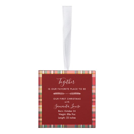 初めてのクリスマス家族の写真のプレ素朴イド キューブオーナメント (右)