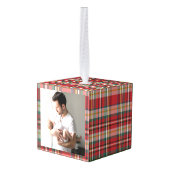 初めてのクリスマス家族の写真のプレ素朴イド キューブオーナメント (裏面アングル)