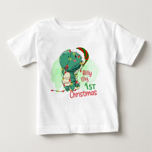 初めてのクリスマス恐竜ベイビー ベビーTシャツ (正面)