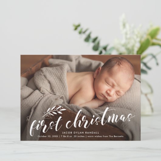 初めてのクリスマス手書きベビー写真 シーズンカード (スタンド正面)
