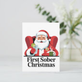初めてのクリスマス断酒 サンタ 清潔なXmas シーズンポストカード (スタンド正面)