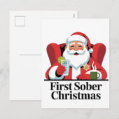初めてのクリスマス断酒 サンタ 清潔なXmas シーズンポストカード (正面/裏面)