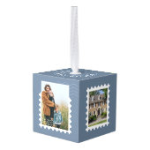 初めてのクリスマス新しいホームおもしろい切手の写真 キューブオーナメント (裏面アングル)