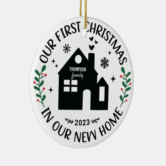 初めてのクリスマス新しいホームのファミリ名 セラミックオーナメント (右)
