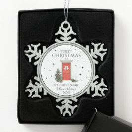 初めてのクリスマス新しいホームアドレスカスタムオーナメント スノーフレークピューターオーナメント