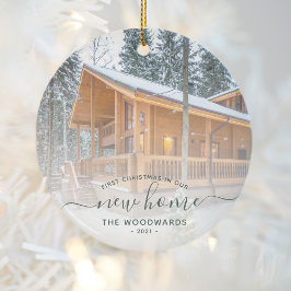 初めてのクリスマス新しいホームカスタムフォトグリーンスクリプト セラミックオーナメント