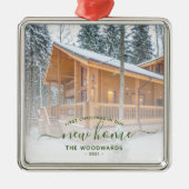 初めてのクリスマス新しいホームカスタムフォトグリーンスクリプト メタルオーナメント (正面)