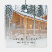 初めてのクリスマス新しいホームカスタムフォトグレースクリプト セラミックオーナメント (裏面)