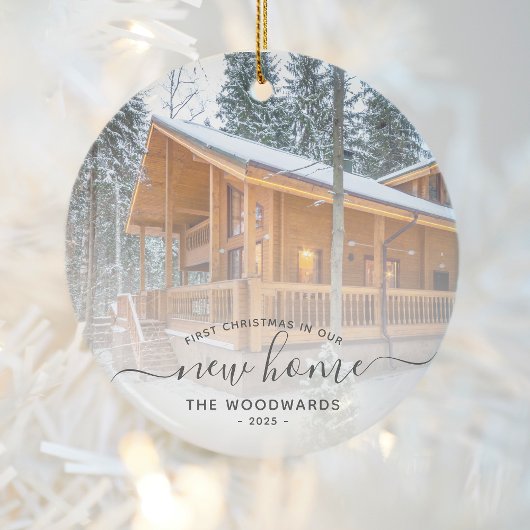 初めてのクリスマス新しいホームカスタムフォトグレースクリプト セラミックオーナメント