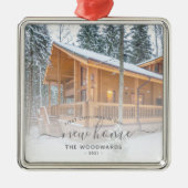 初めてのクリスマス新しいホームカスタムフォトグレースクリプト メタルオーナメント (正面)