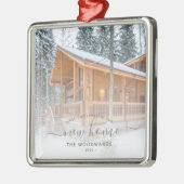 初めてのクリスマス新しいホームカスタムフォトグレースクリプト メタルオーナメント (左)