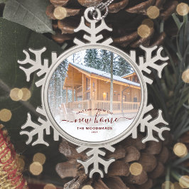 初めてのクリスマス新しいホームカスタムフォトレッドスクリプト スノーフレークピューターオーナメント