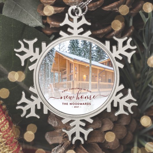 初めてのクリスマス新しいホームカスタムフォトレッドスクリプト スノーフレークピューターオーナメント