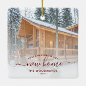 初めてのクリスマス新しいホームカスタムフォトレッドスクリプト セラミックオーナメント (裏面)