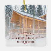 初めてのクリスマス新しいホームカスタムフォトレッドスクリプト セラミックオーナメント (正面)