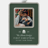 初めてのクリスマス新しいホームクラシックグリーンフォト シルバープレートフレームオーナメント (正面)