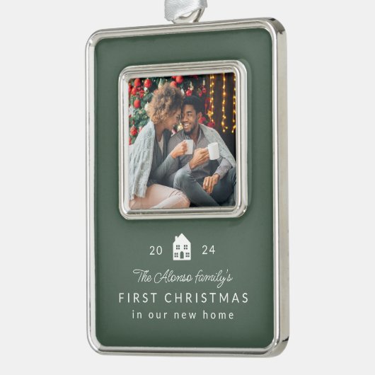 初めてのクリスマス新しいホームクラシックグリーンフォト シルバープレートフレームオーナメント (左)