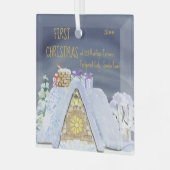 初めてのクリスマス新しいホームサンタフットプリントルーフトップ ガラスオーナメント (正面左)