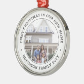 初めてのクリスマス新しいホームフォトモダン白黒 メタルオーナメント (左)