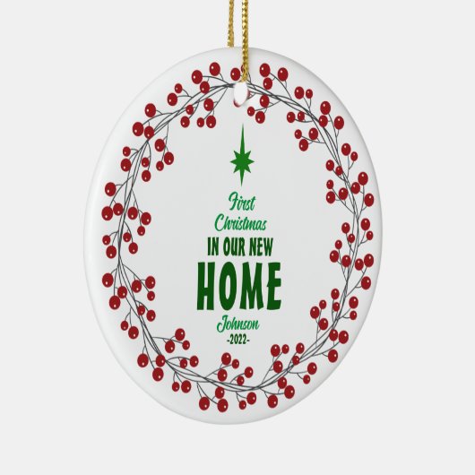 初めてのクリスマス新しいホーム会社のロゴ セラミックオーナメント (右)