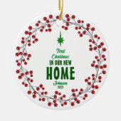 初めてのクリスマス新しいホーム会社のロゴ セラミックオーナメント (正面)