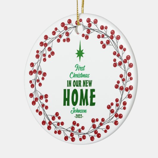 初めてのクリスマス新しいホーム会社のロゴ セラミックオーナメント (左)