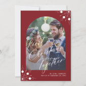 初めてのクリスマス新婚アーチ写真の雪片 シーズンカード (正面)