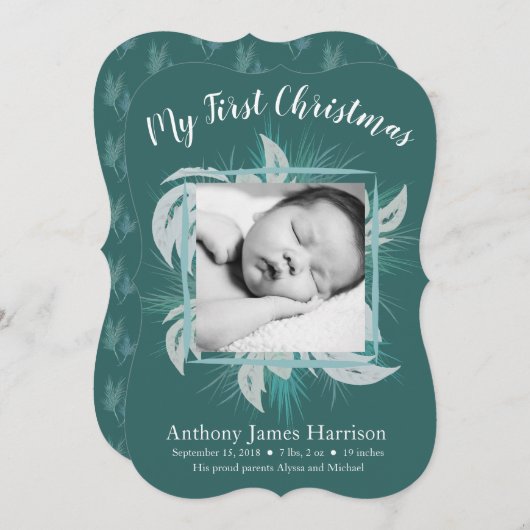 初めてのクリスマス新生児のお知らせホリデーカード シーズンカード (正面/裏面)