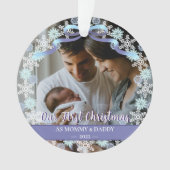 初めてのクリスマス新生児親の雪のリボン オーナメント (正面)