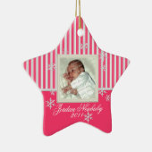 初めてのクリスマス星雪片ピンク セラミックオーナメント (右)