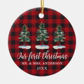 初めてのクリスマス書道パインズプレイドフォトバック セラミックオーナメント (正面)