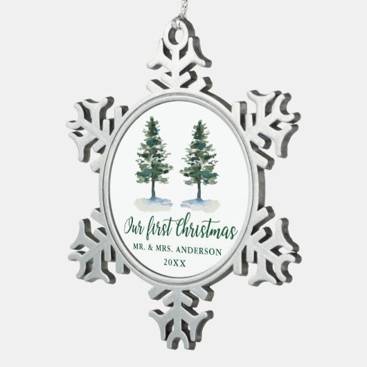 初めてのクリスマス書道水彩二松 スノーフレークピューターオーナメント (右)