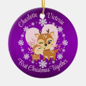 初めてのクリスマス母と娘トナカイ セラミックオーナメント (正面)