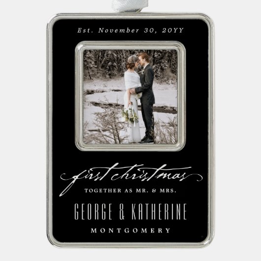 初めてのクリスマス氏および夫人Holiday Photo Ornament シルバープレートフレームオーナメント (正面)