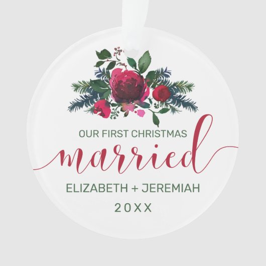 初めてのクリスマス水婚約した彩バラ写真 オーナメント (正面)