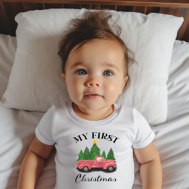 初めてのクリスマス水彩トラック ベビーTシャツ