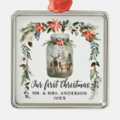 初めてのクリスマス水彩冬のフローラ鹿 メタルオーナメント (正面)