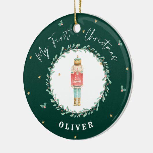 初めてのクリスマス水色くるみ割りグリーン セラミックオーナメント (左)