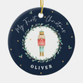 初めてのクリスマス水色くるみ割りネイビーブルー セラミックオーナメント (正面)