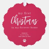 初めてのクリスマス犬の永遠のホーム写真名 オーナメントカード (裏面)
