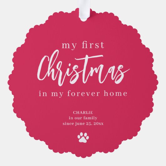 初めてのクリスマス犬の永遠のホーム写真名 オーナメントカード (裏面)