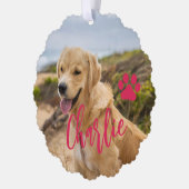 初めてのクリスマス犬の永遠のホーム写真名 オーナメントカード (左)