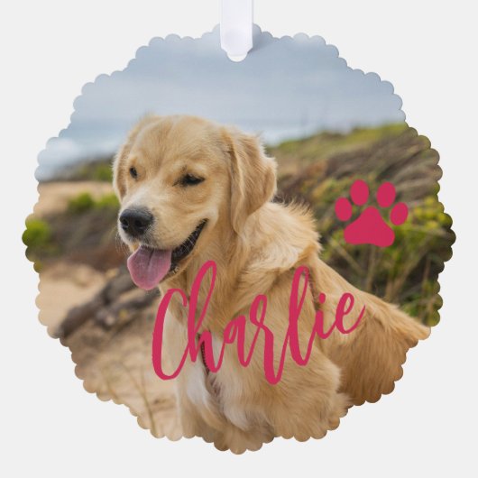 初めてのクリスマス犬の永遠のホーム写真名 オーナメントカード (正面)