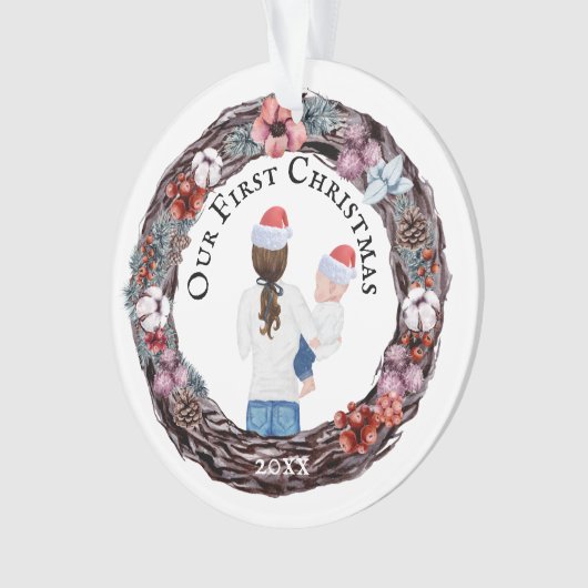 初めてのクリスマス独身のズマザーサンタハットフォトオルナ オーナメント (正面)