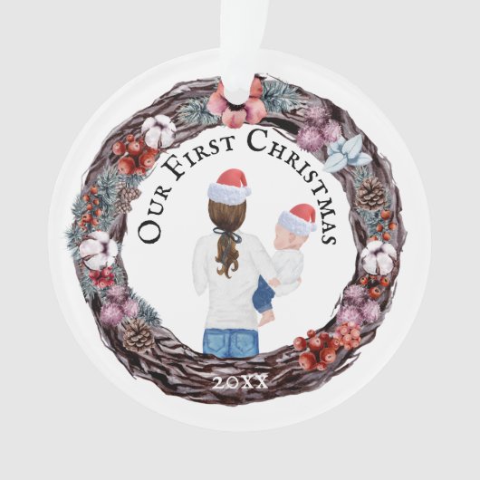 初めてのクリスマス独身のズマザーサンタハットフォトオルナ オーナメント (正面)
