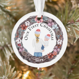 初めてのクリスマス独身のマザーサンタハットPHOTO オーナメント