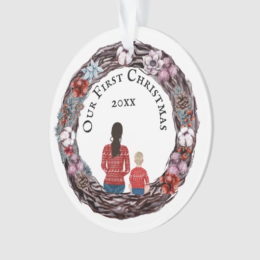 初めてのクリスマス独身のマザーベビー オーナメント (正面)