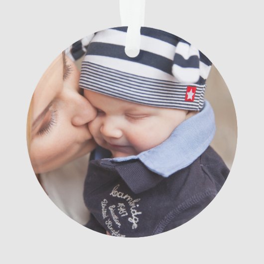初めてのクリスマス独身の金髪のお母さんベビー写真 オーナメント (裏面)