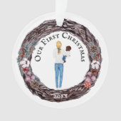 初めてのクリスマス独身の金髪のお母さんベビー写真 オーナメント (正面)